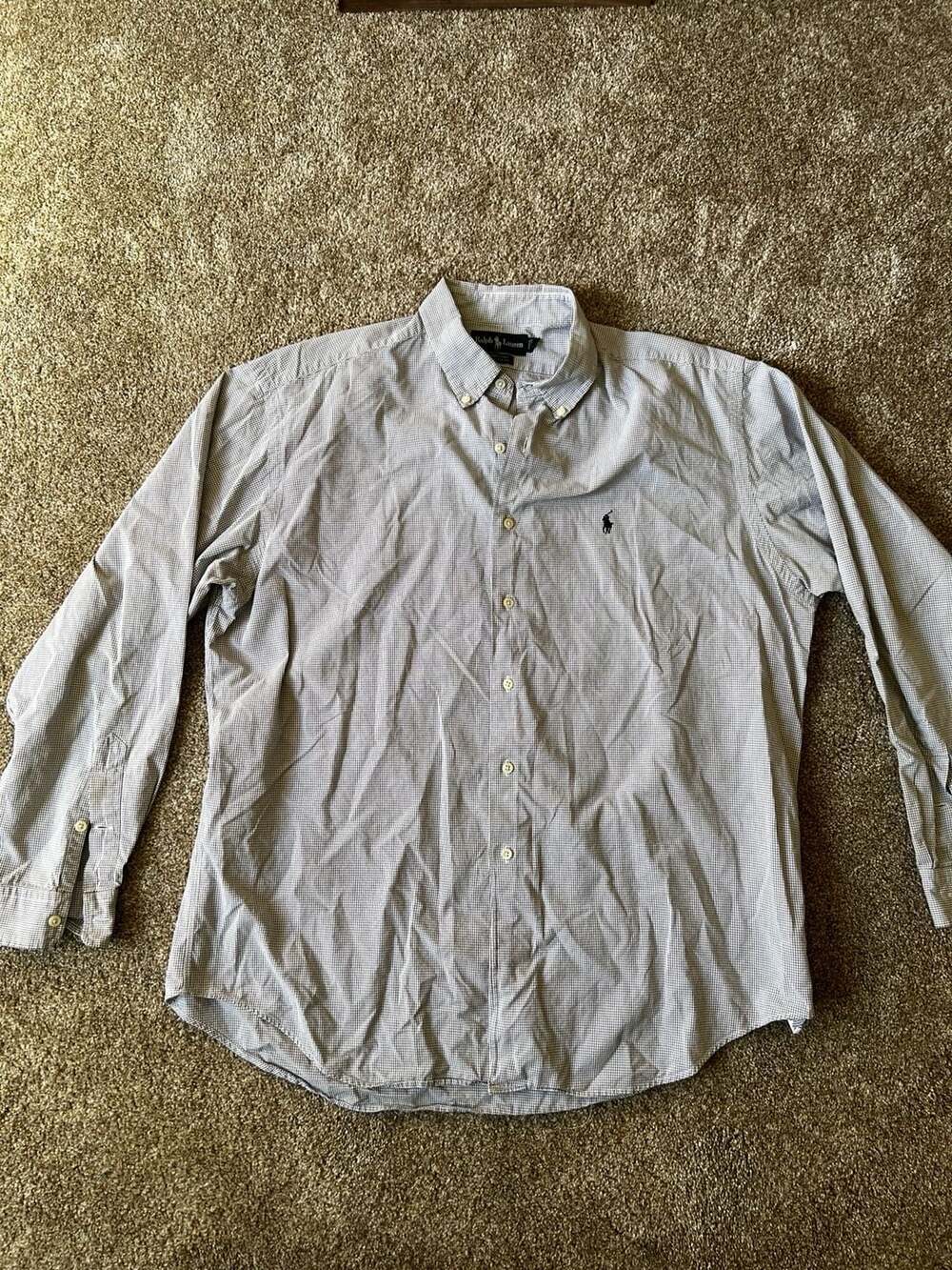 Ralph Lauren Marlowe Button-Down Shirt Size 17 Black White Gingham Cotton